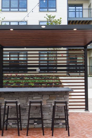 A bar with three stools